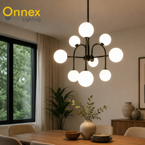 1 Nova Frosted Globe Pendant Light - Black Frame