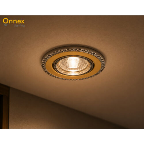 1 Regalia GU10 Spotlight – Decorative Gold Trim Recessed Downlight