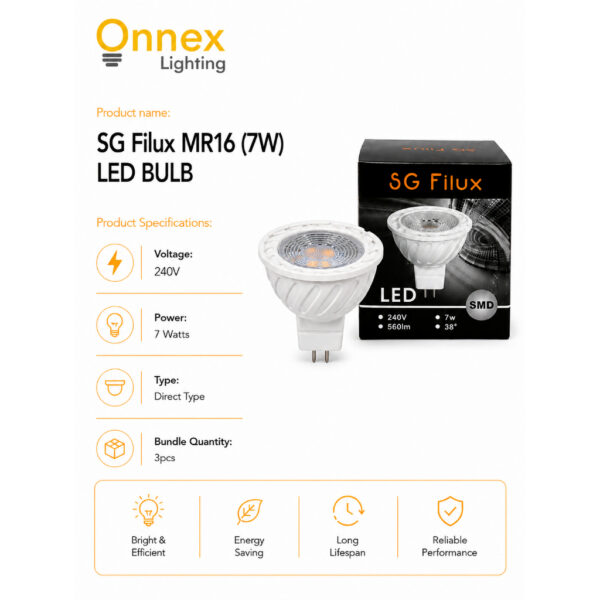 SG Filux MR16 (7W) LED BULB (Bundle of 3pcs)