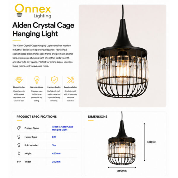 2 Alden Crystal Cage Hanging Light