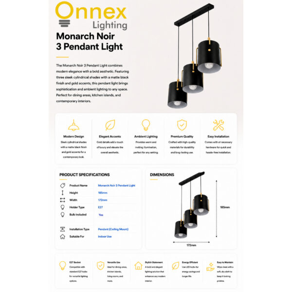2 Monarch Noir 3 Pendant Light