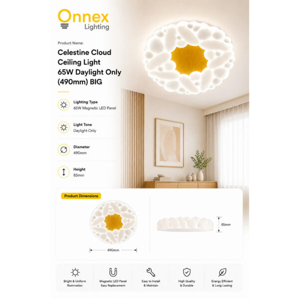 2 Celestine Cloud Ceiling Light 65W Daylight Only (490mm) BIG