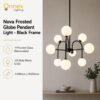 2 Nova Frosted Globe Pendant Light - Black Frame