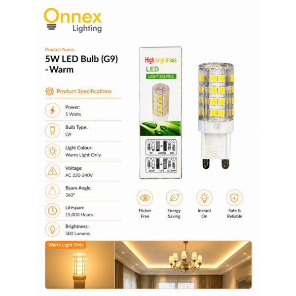 2 5 Watts LED Bulb (G9) Warm