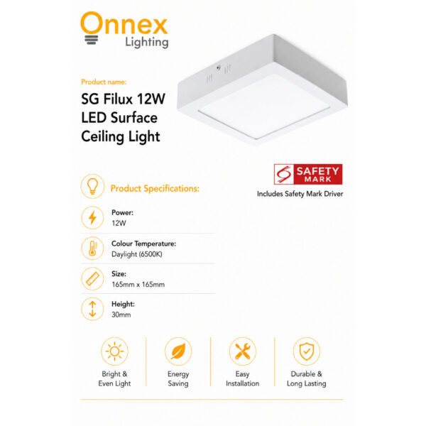 2 SG Filux 12W LED Surface Ceiling Light (Daylight-6500K)