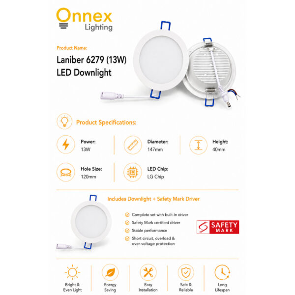 2 Laniber 6279 (13W) Downlight (Safety Mark Driver)