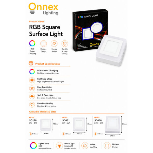 2 RGB Square Surface Light (Ceiling Mounted Type)