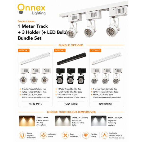 2 1 Meter Track + 3 Holder (+ LED Bulb)