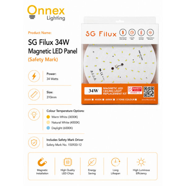 2 SG Filux 34W Magnetic Led Panel (Safety Mark)