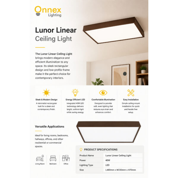 2 Lunor Linear (40W) Ceiling Light