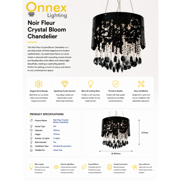 2 Noir Fleur Crystal Bloom Chandelier