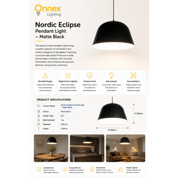 2 Nordic Eclipse Pendant Light - Matte Black