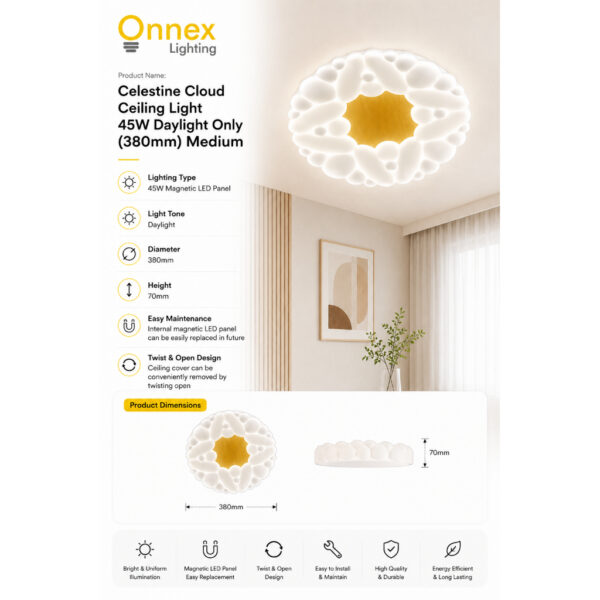 2 Celestine Cloud Ceiling Light 45W Daylight Only (380mm) Medium