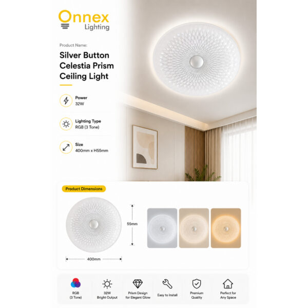 2 Sliver Button Celestia Prism Ceiling Light
