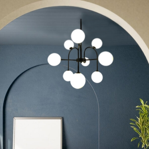 3 Nova Frosted Globe Pendant Light - Black Frame