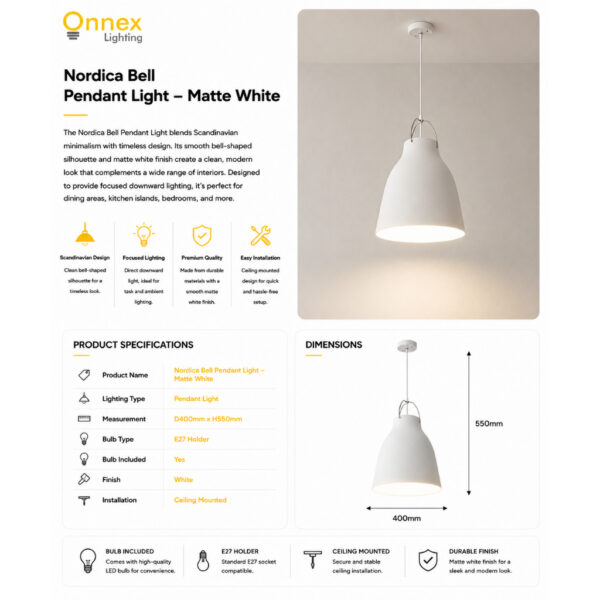 3 Nordica Bell Pendant Light – Matte White