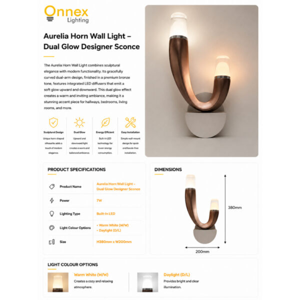 3 Aurelia Horn Wall Light – Dual Glow Designer Sconce