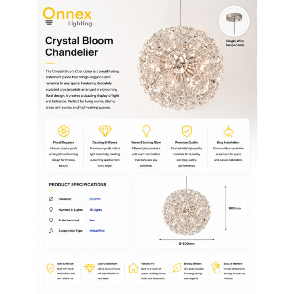 [CLEARANCE] Florenza Crystal Bloom Chandelier - LAST PIECE