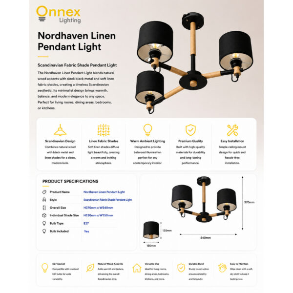 3 Nordhaven Linen Pendant Light