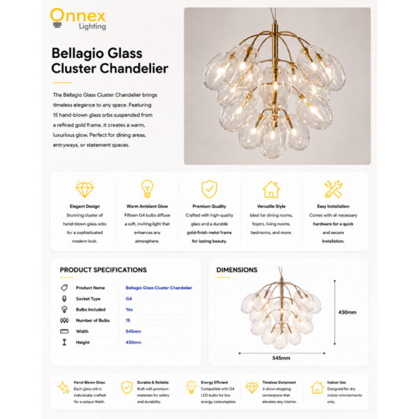 [CLEARANCE] Bellagio Glass Cluster Chandelier - LAST PIECE