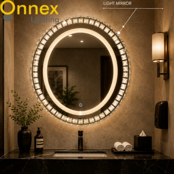 3 Lunara Oval Crystal LED Mirror – Touch Sensor Bathroom Vanity Mirror