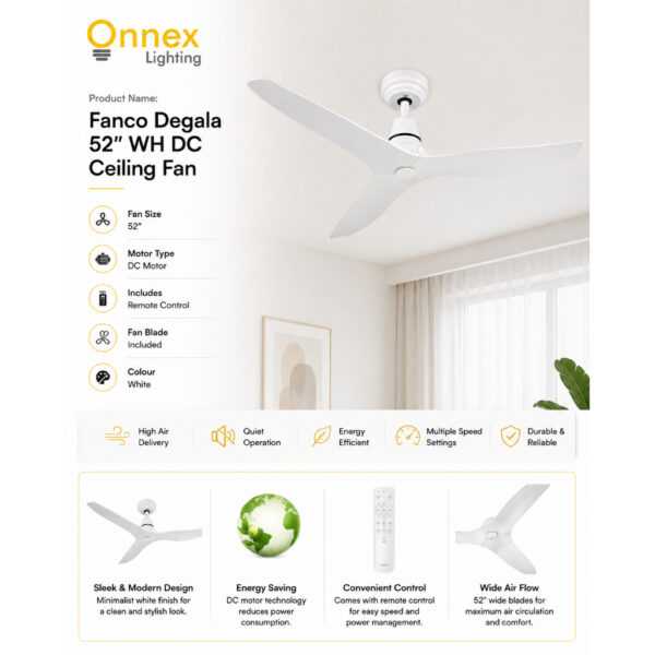 Fanco Degala 52" WH DC Ceiling Fan (Installation Included)