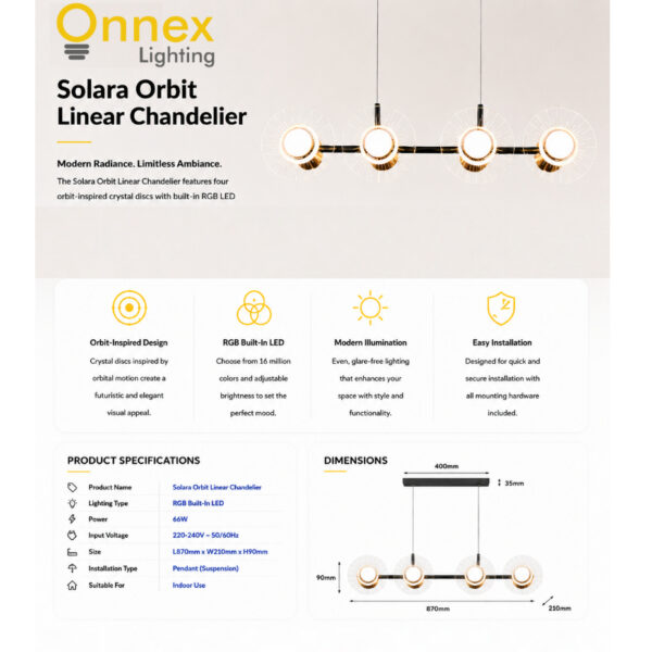 3 Solara Orbit Linear Chandelier