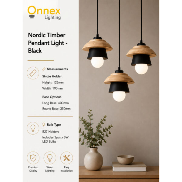 4 Nordic Timber Pendant Light - White / Black