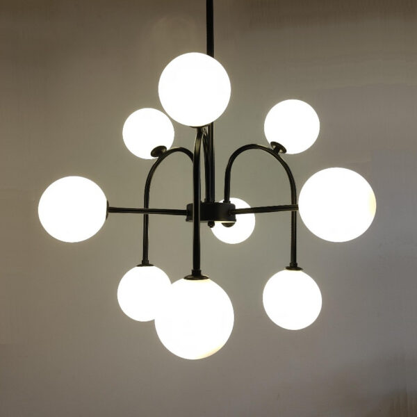 4 Nova Frosted Globe Pendant Light - Black Frame